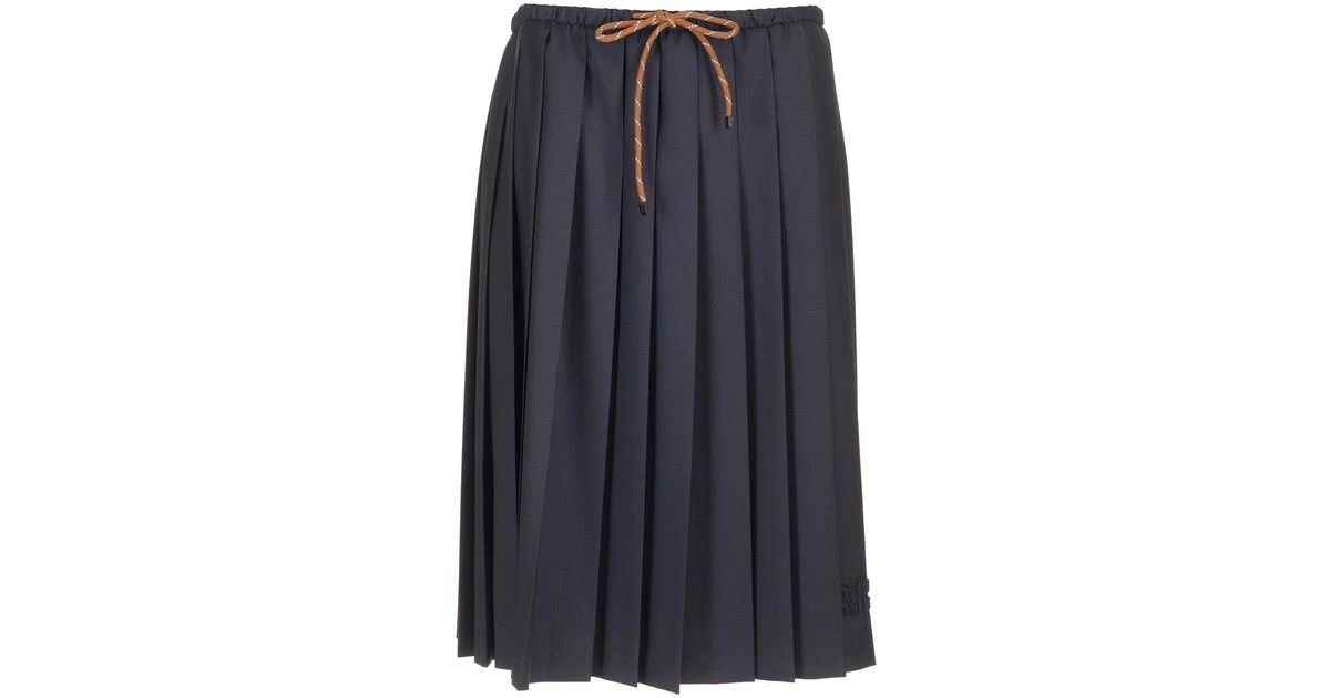 Miu Miu Pleated Batavia Skirt in Blue | Lyst