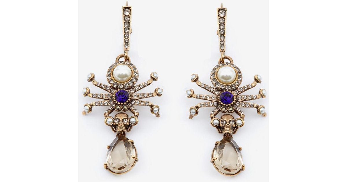 Lyst Alexander Mcqueen Spider Earrings In Metallic