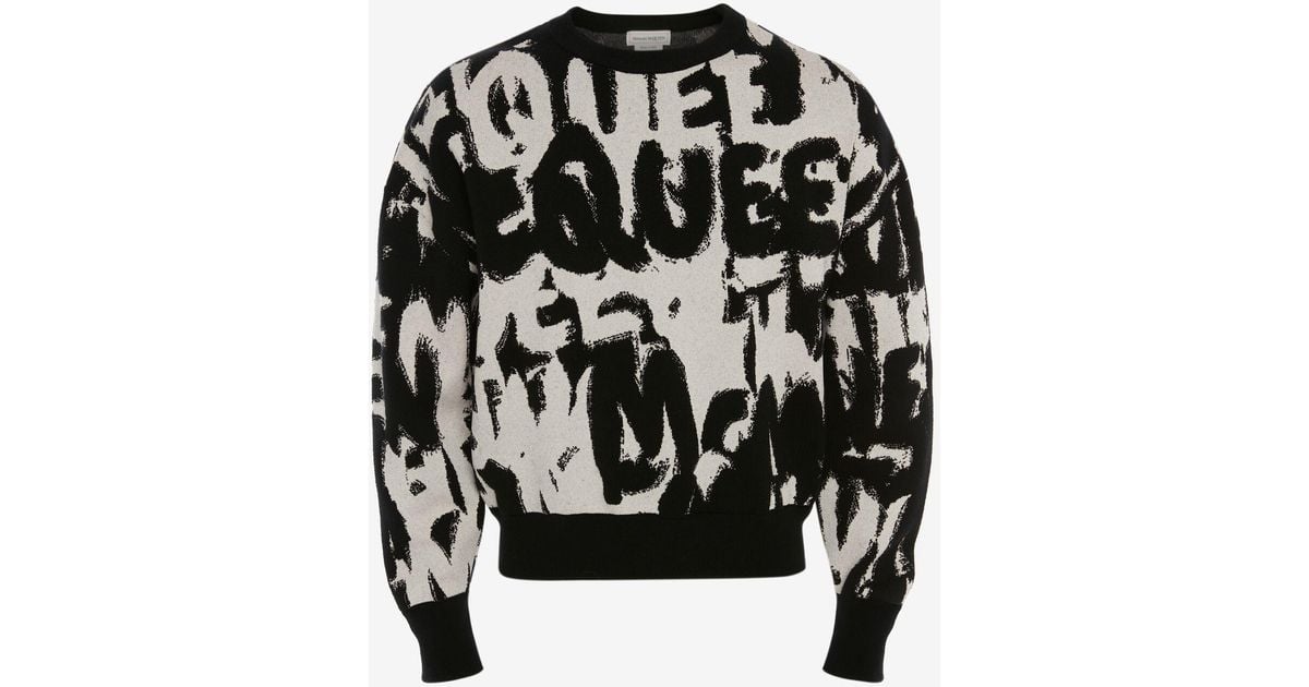 Alexander McQueen Black Mcqueen Graffiti Crew Neck Sweatshirt for Men ...