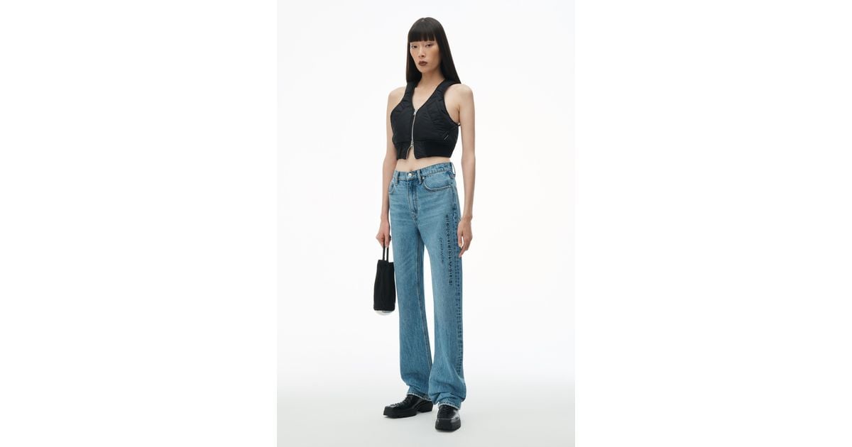 Alexander Wang Ez Mid Rise Jeans With Embossed Logo in Blue