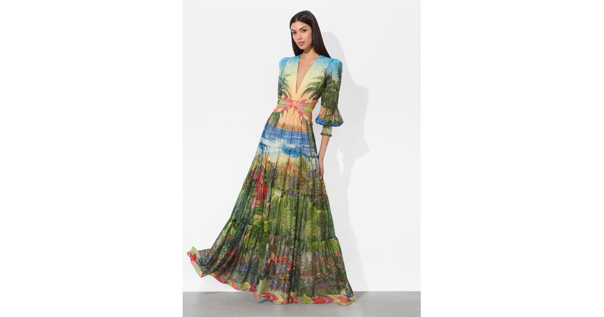 Alice + Olivia Patrica Tiered Dress in Green | Lyst