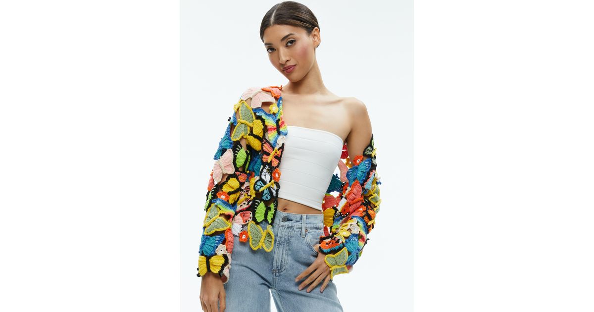 Alice + Olivia Fawn Butterfly Crochet Cardigan in Blue | Lyst