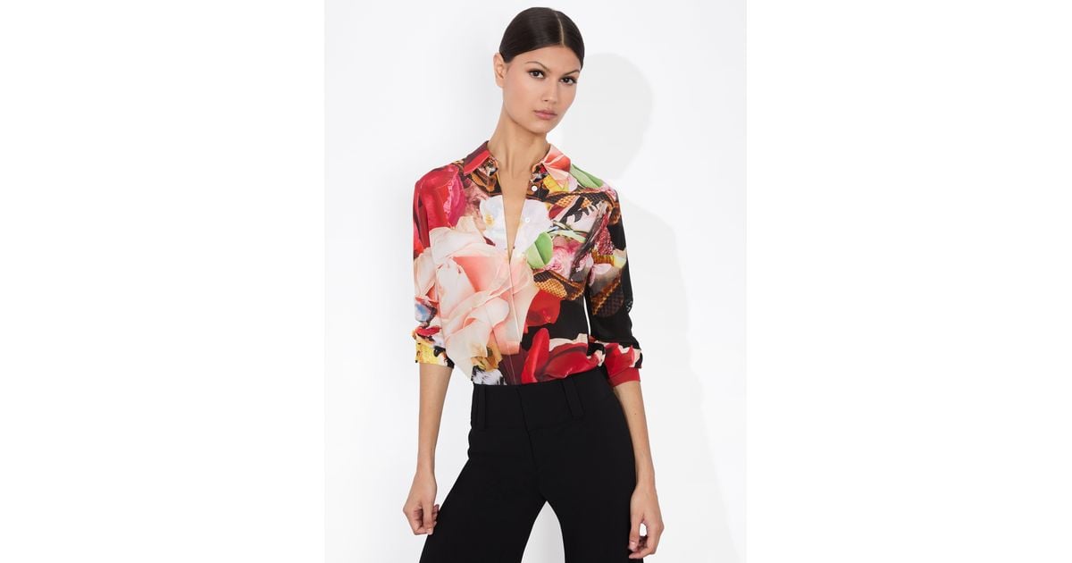 Alice + Olivia A+O X Kelly Dabbah Willa Placket Top in Red