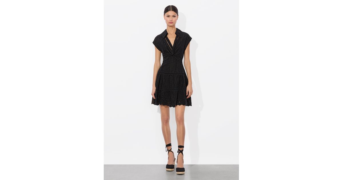Alice + Olivia Mila Eyelet Mini Dress in Black | Lyst