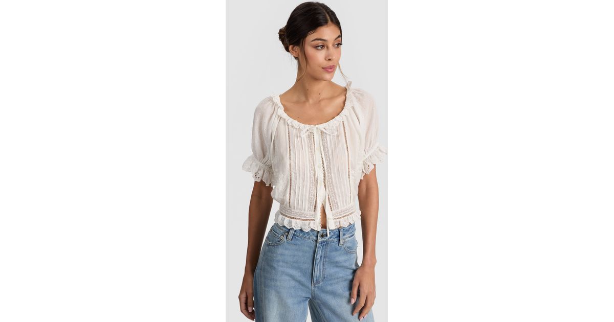 Alice + Olivia Mclaine Puff Sleeve Blouse in White | Lyst display picture 1
