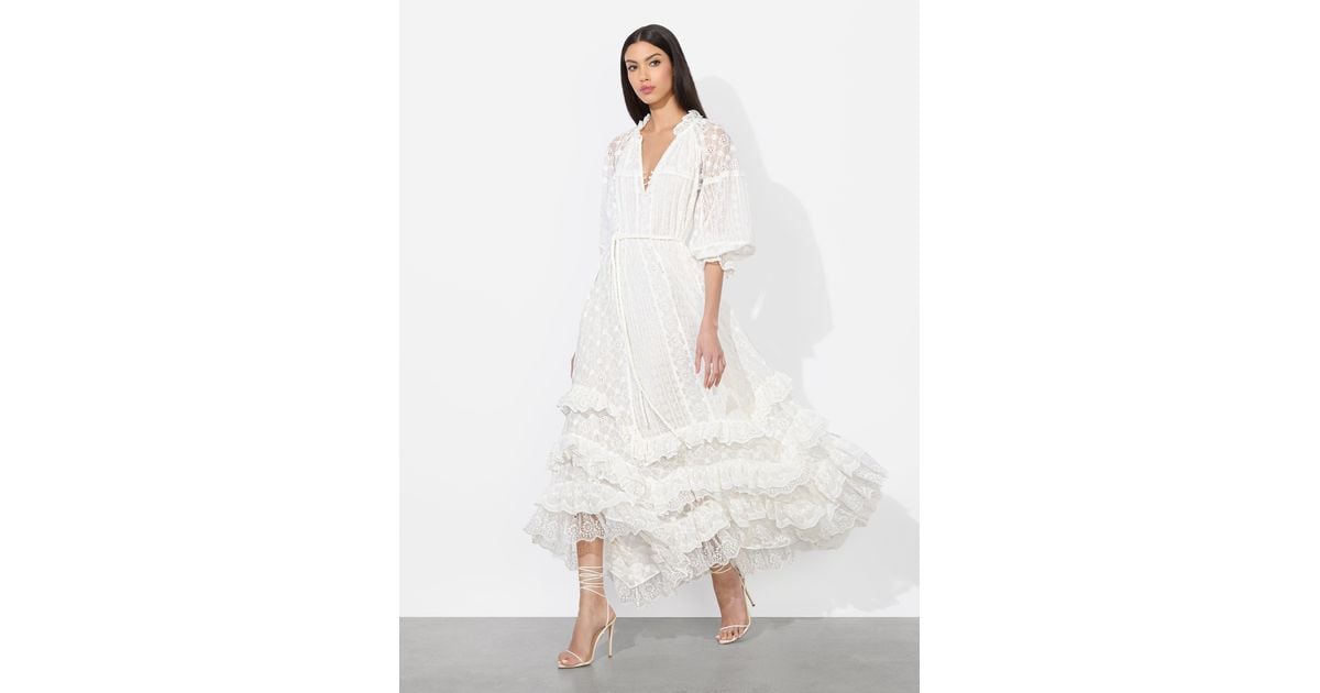 Alice + Olivia Alycen Eyelet Maxi Dress in White | Lyst