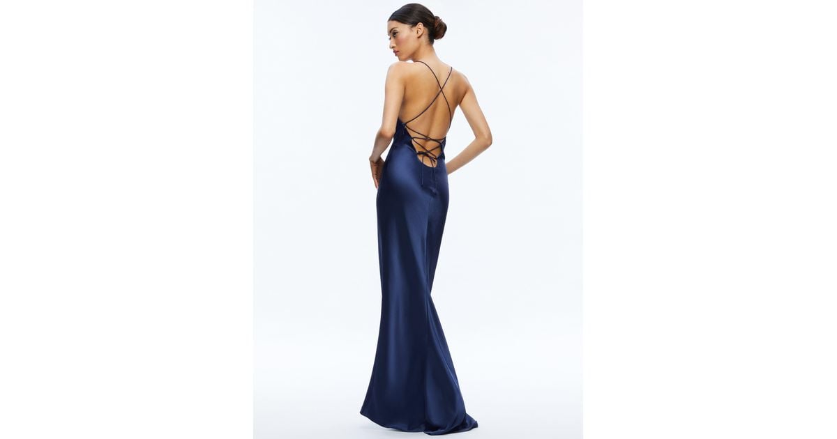 Alice + Olivia Montana Tie Back Gown in Blue | Lyst