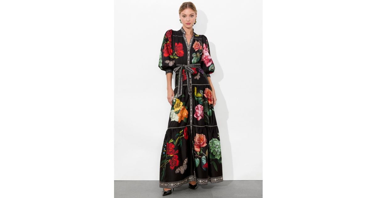 【Alice+Olivia】CORA 花柄 タイ付き ティアード シャツドレス Alice + Olivia - コーラ・ボリューム・ティアード・シャツ
