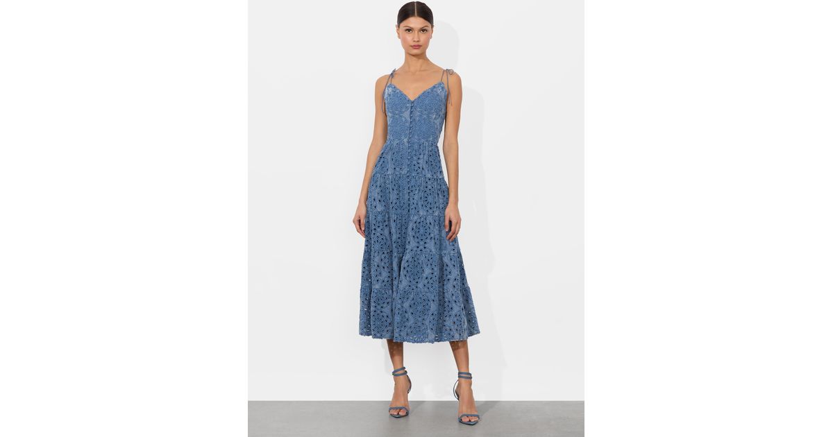 Alice + Olivia Shanti Tiered Midi Dress in Blue | Lyst