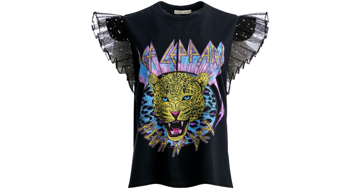 Alice + Olivia Miller Tee With Tulle Puff Sleeves in Black