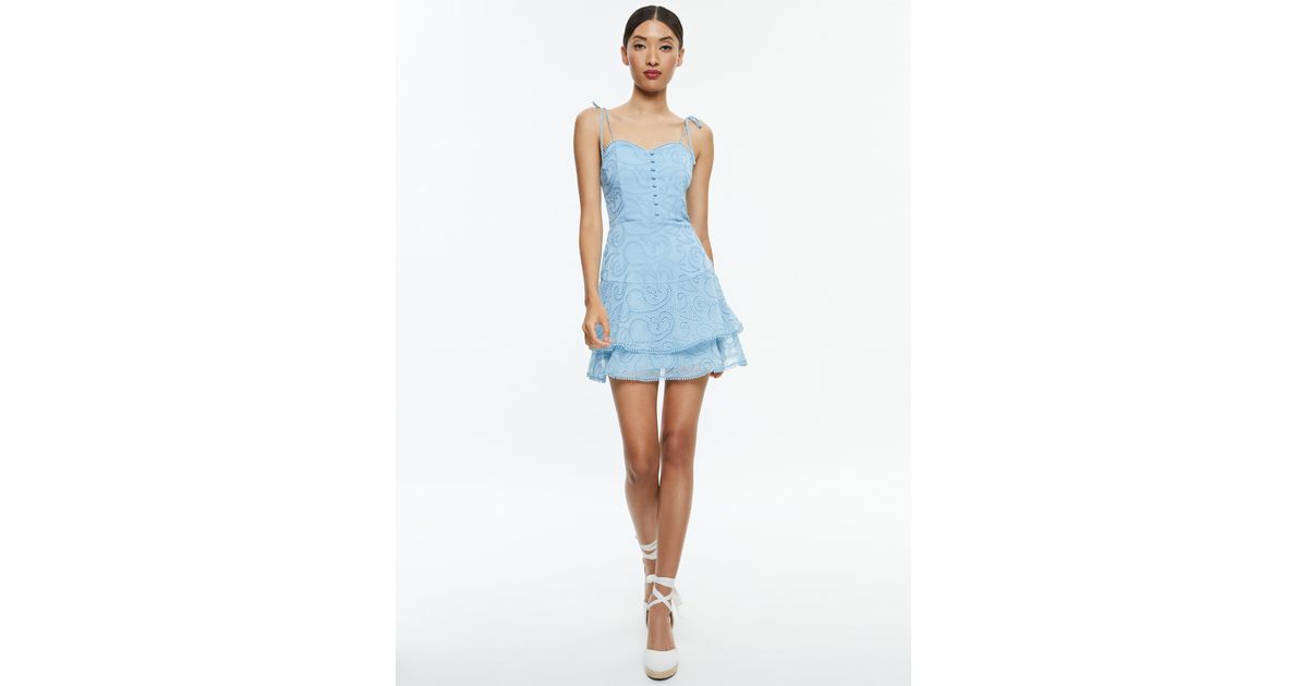 Alice Olivia Rosette Sweetheart Neck Ruffle Mini Dress in Blue Lyst