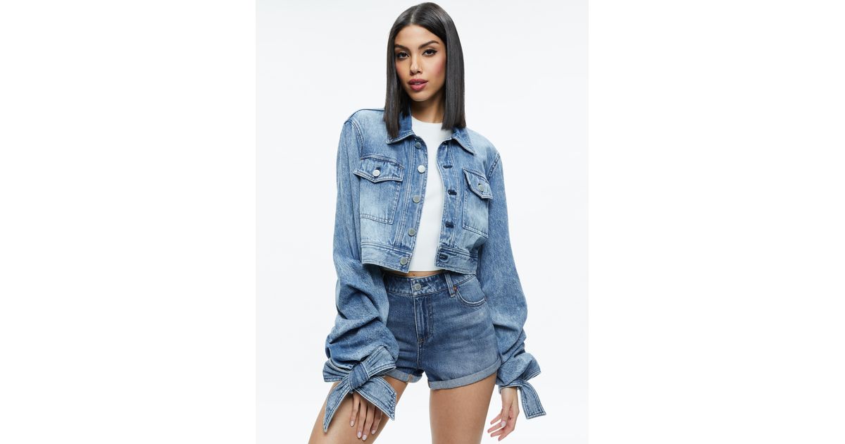 Alice + Olivia Tiff Denim Jacket With Bow Sleeve in Blue | Lyst