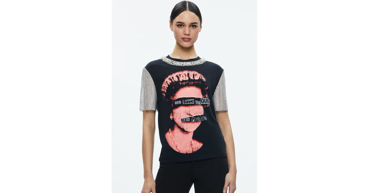Alice + Olivia Tari Embellished Crystal Sleeve Tee | Lyst