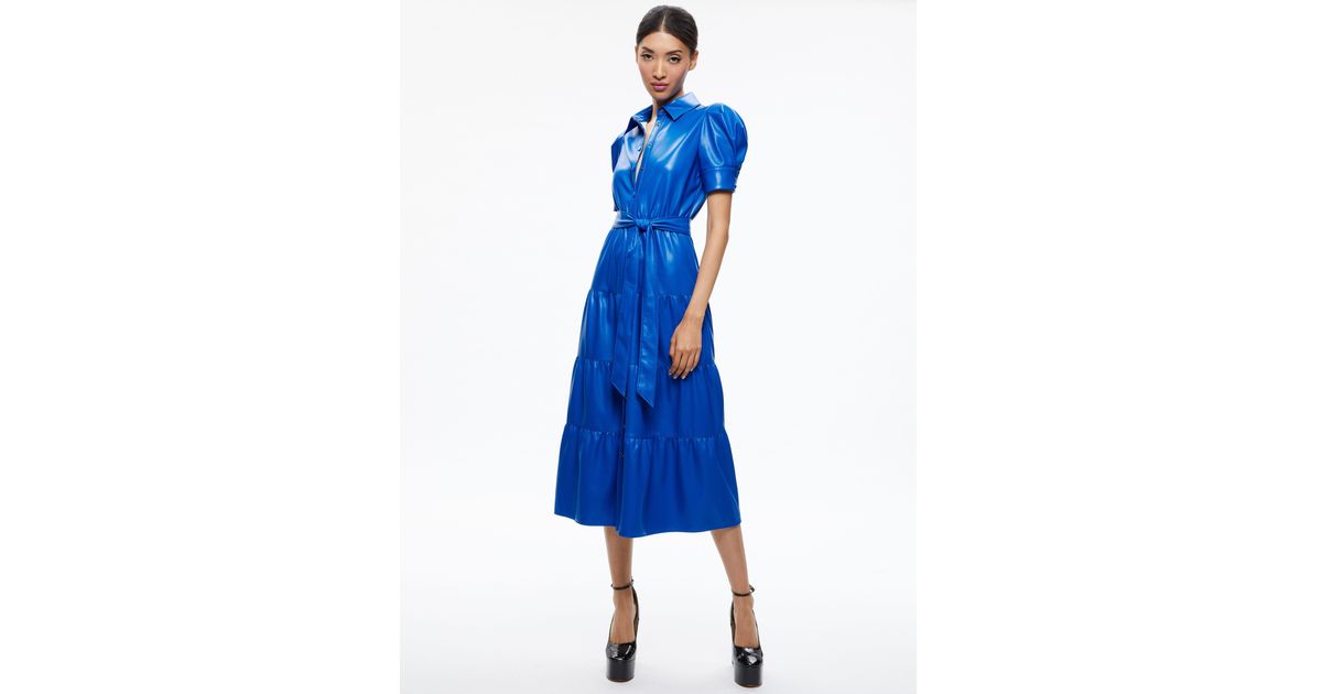 Alice + Olivia Miranda Vegan Leather Tiered Dress in Blue | Lyst