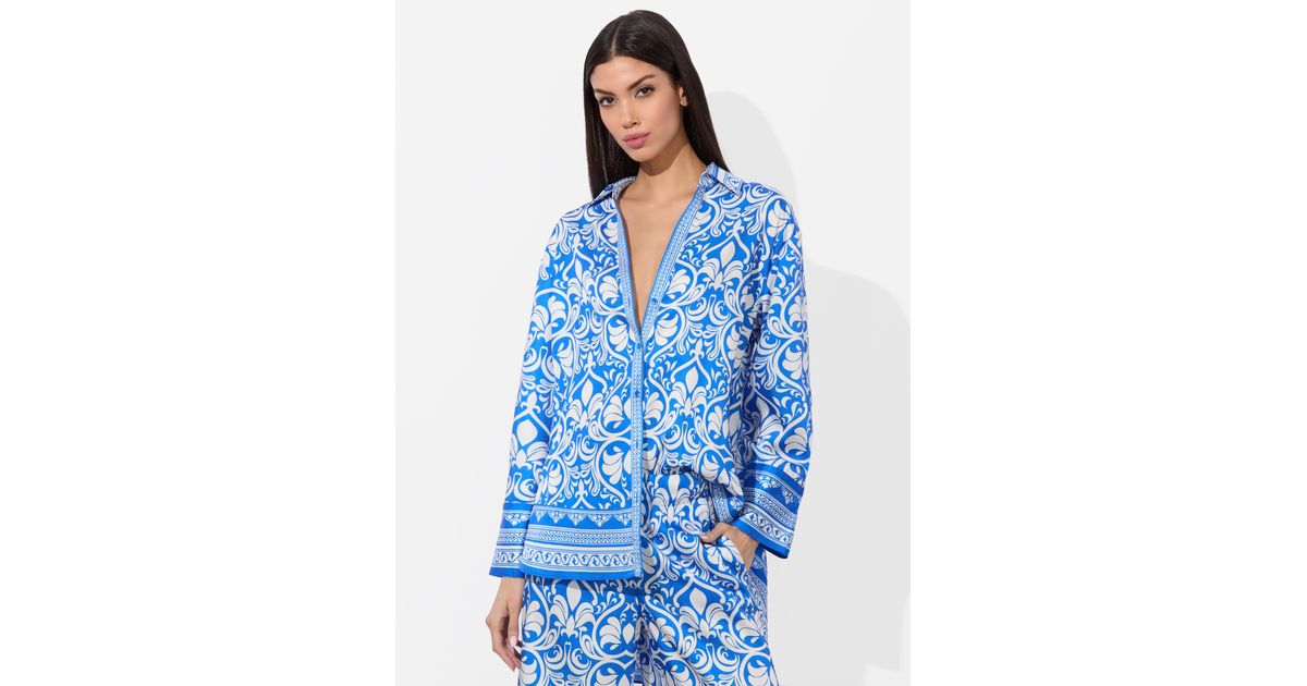 Alice + Olivia Kiva Oversized Pajama Shirt in Blue | Lyst