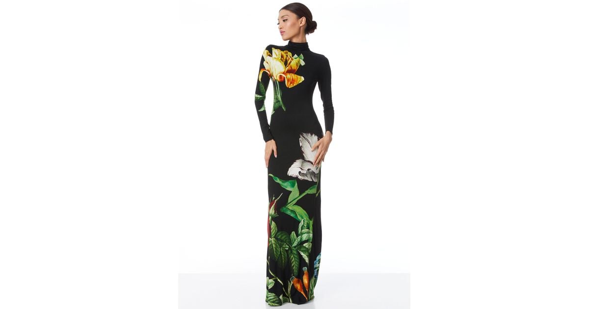 delora fitted long sleeve maxi dress Alice + Olivia Alice + Olivia Delora Fitted Long Sleeve Maxi Dress in Green