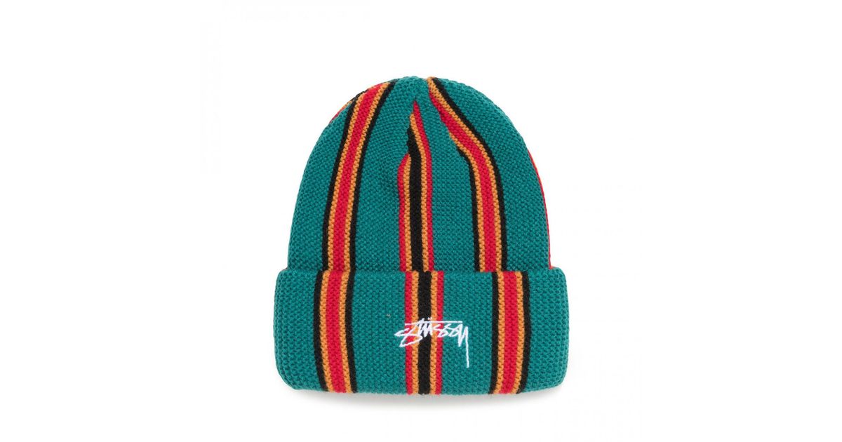 Stussy Synthetic Vertical Stripe Cuff Beanie in Turquoise (Blue 