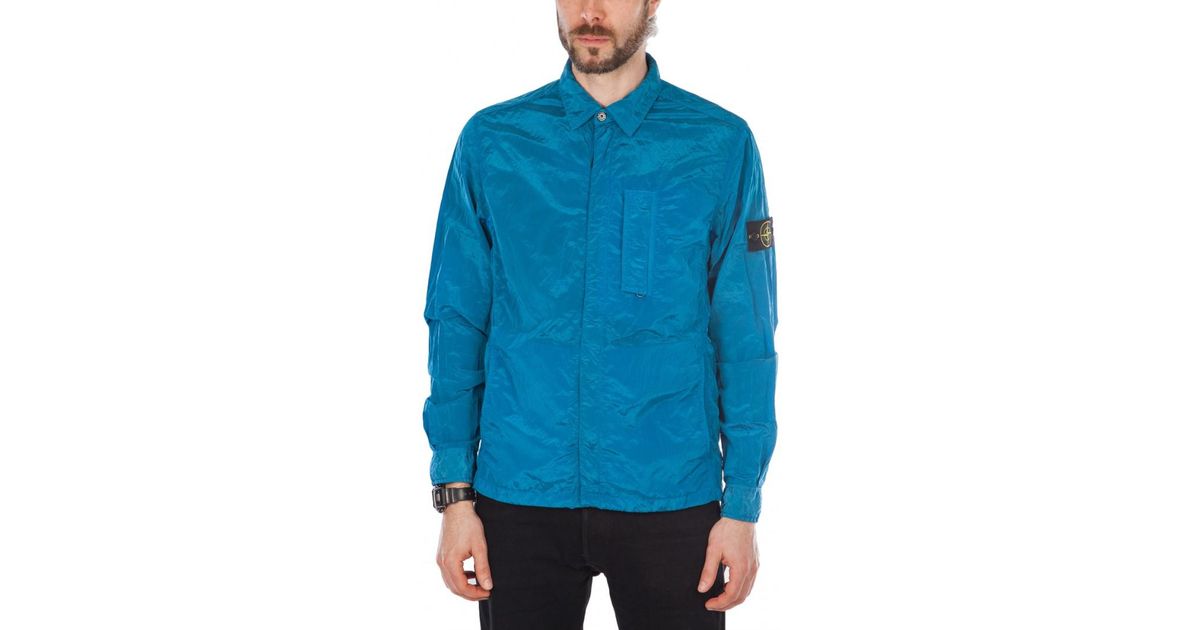 stone island blue nylon metal overshirt