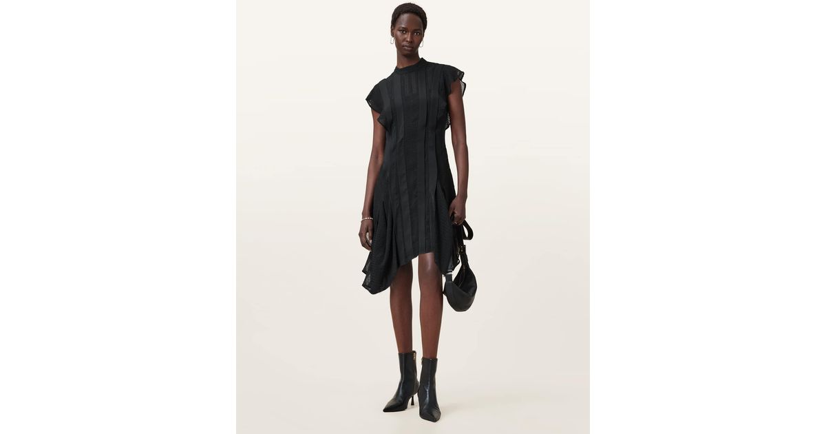 AllSaints Polyester Fleur Textured Asymmetric Hem Dress, /Us 12 in Natural  | Lyst