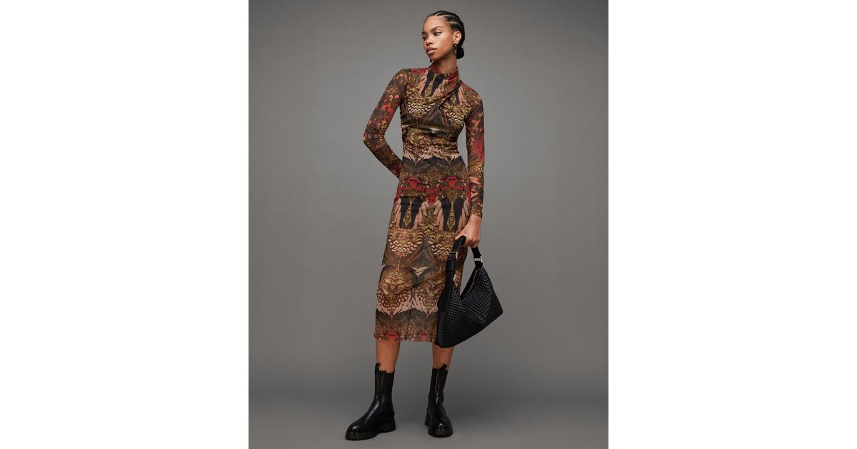 tia mesh gene dress AllSaints Tia Mesh Gene Dress in Brown