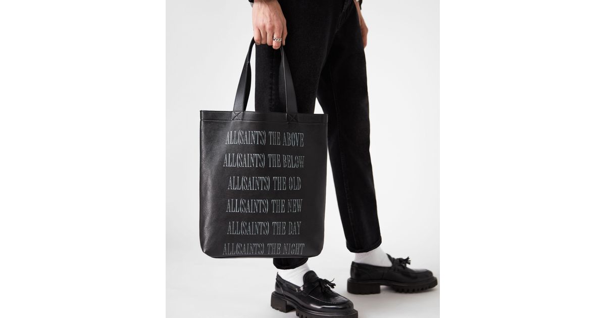 AllSaints Stamp Leather Tote Bag in Black for Men | Lyst