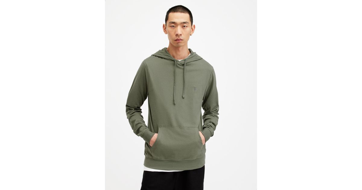 AllSaints Brace Pullover Brushed Cotton Hoodie in Green for Men Lyst UK