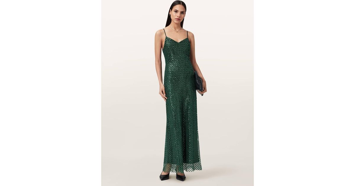chantelle sequin midi slip dress AllSaints Polyester Chantelle Sequin Midi Slip Dress, /Us 4 in Green