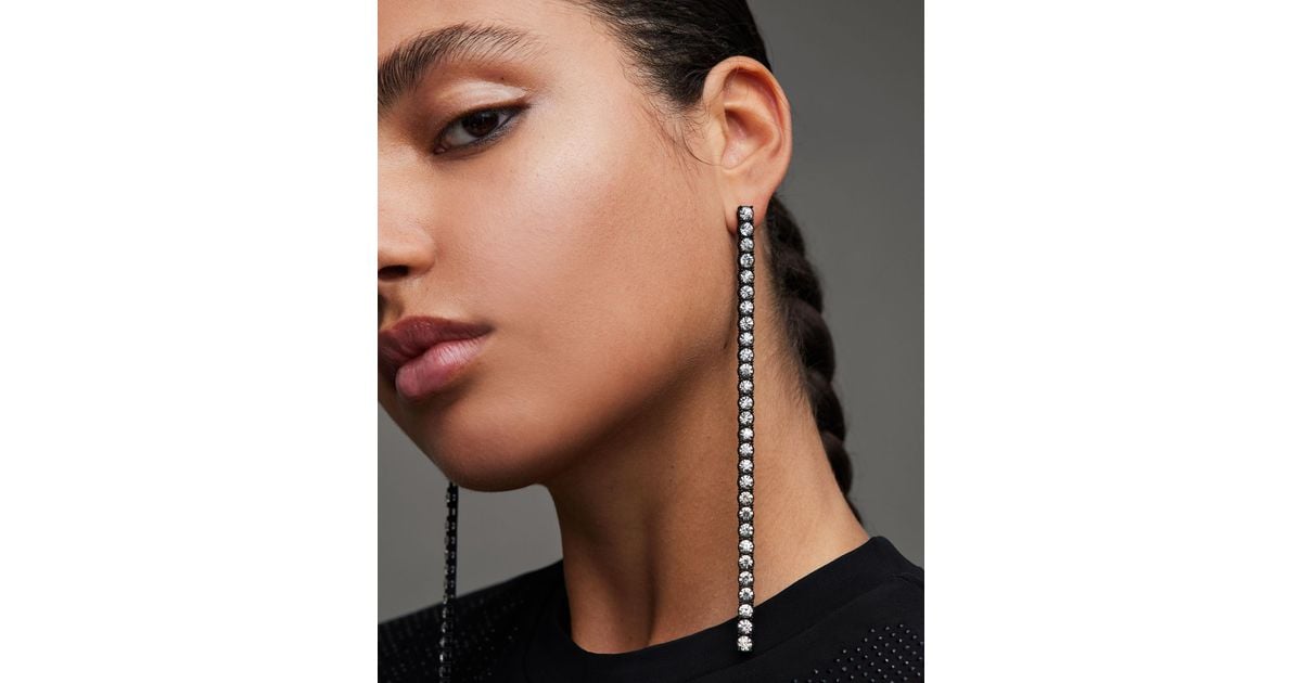 AllSaints Izzy Crystal Drop Chain Earrings, in Brown | Lyst