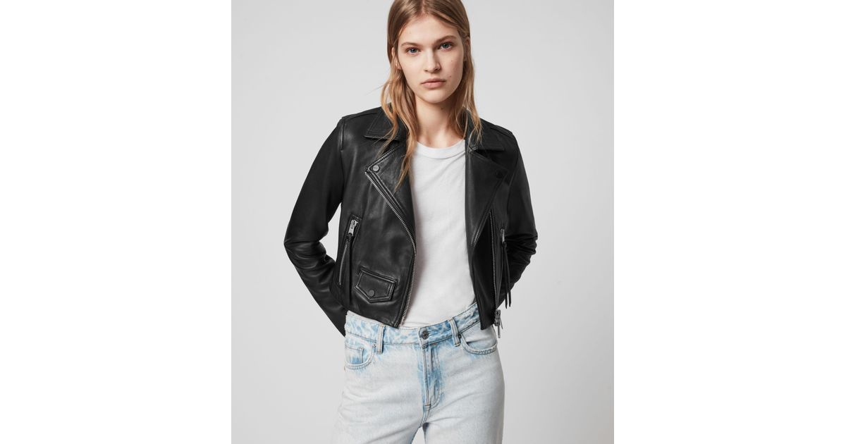 AllSaints Women's Elora Leather Biker Jacket in Black | Lyst