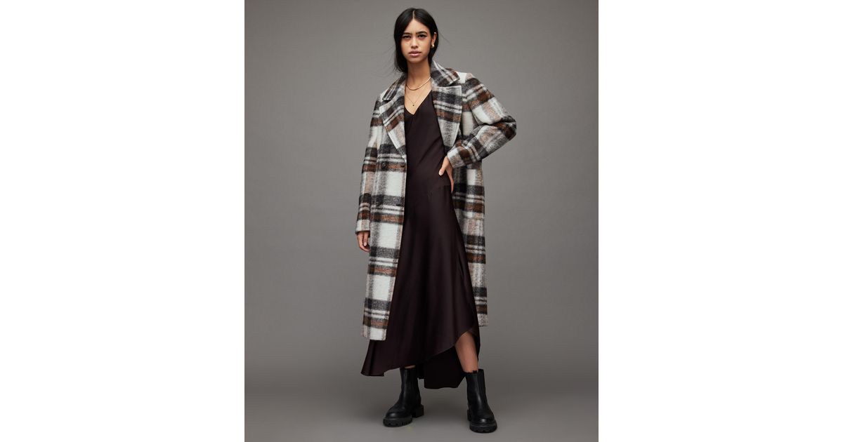 AllSaints Esme Relaxed Checked Coat in Gray | Lyst
