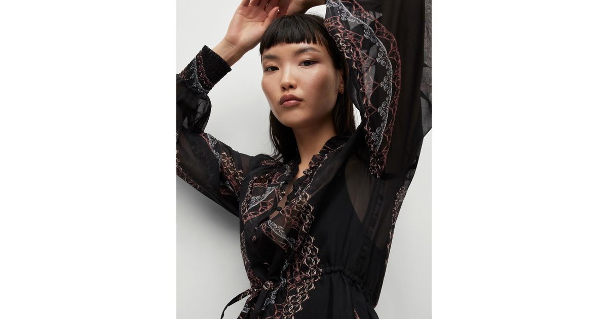 AllSaints Black Nisha Leticia Silk Blend Midi Dress