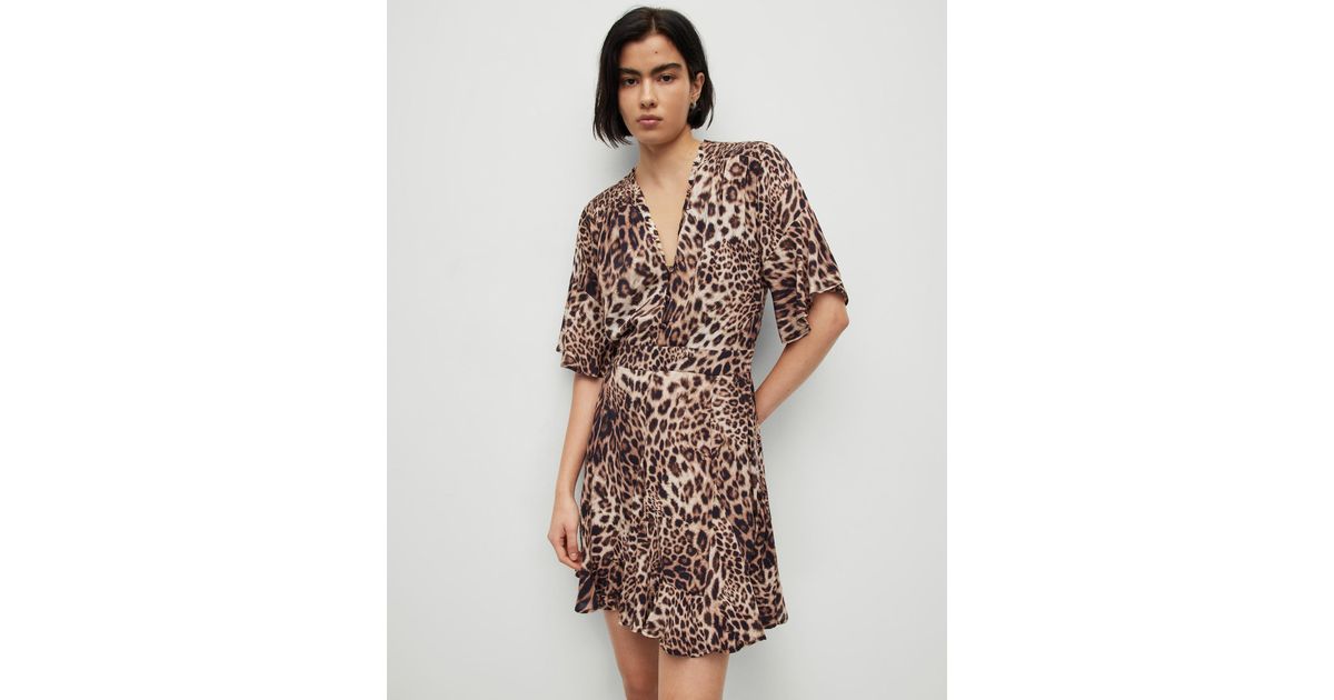 AllSaints Dina Evita Leopard Print Mini Dress in Brown | Lyst