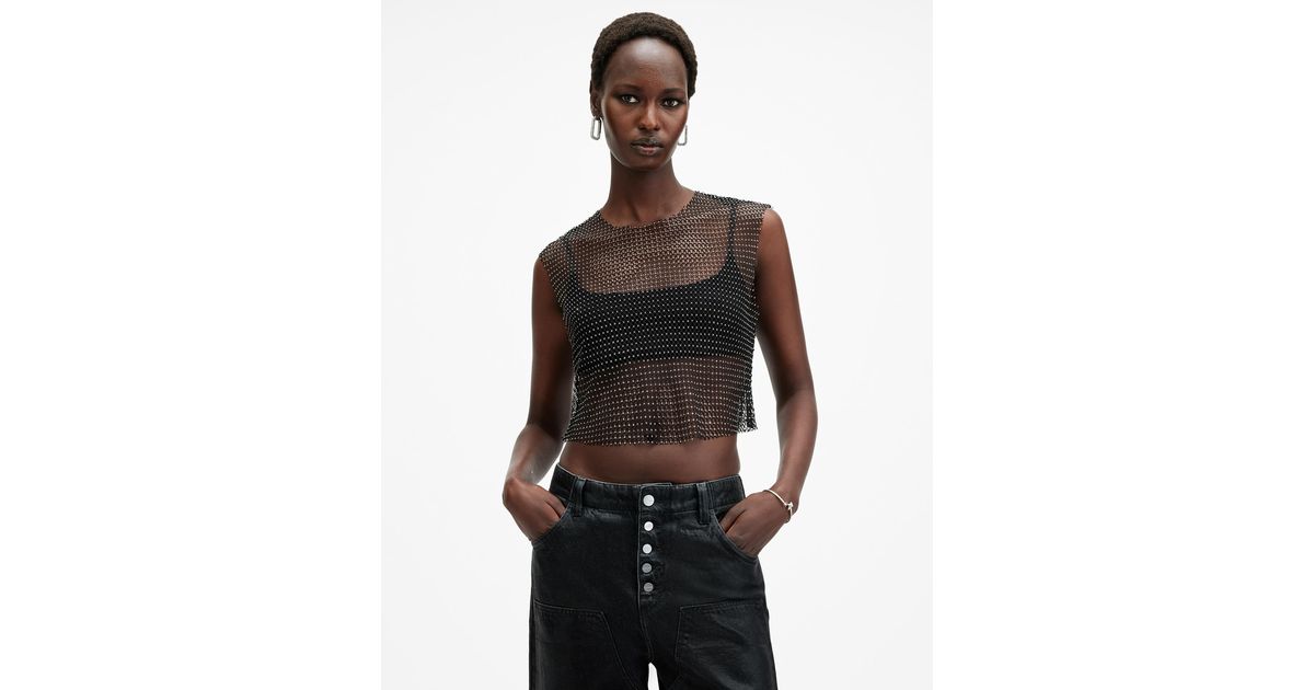 (取寄) オールセインツ レディース スパークル トップ AllSaints women Calytrix Sparkle Top Black AllSaints Women's CALYTRIX Sparkle TOP, Black at Amazon