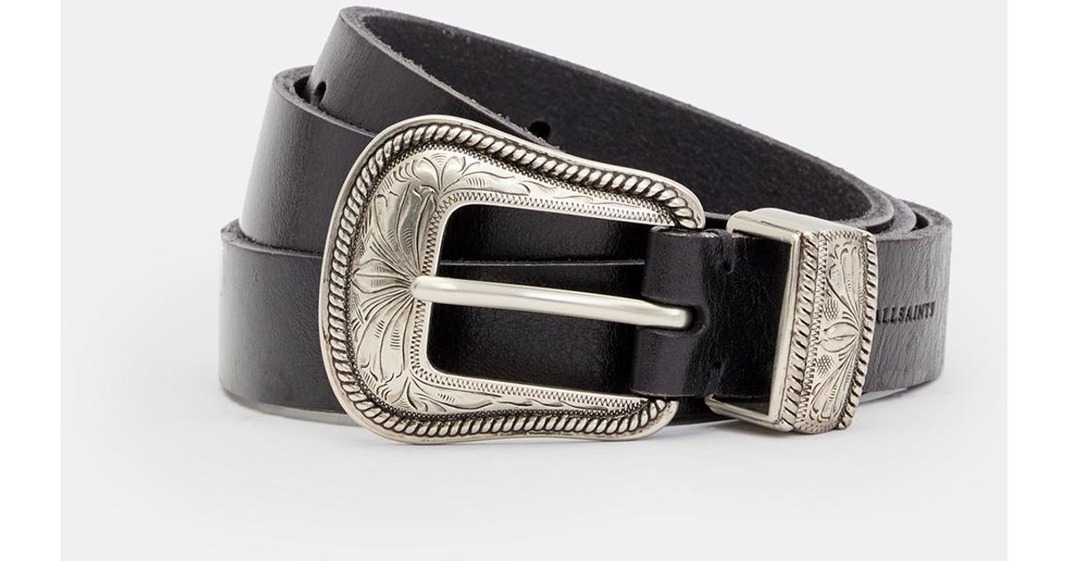 AllSaints Chuck Leather Western Belt in White for Men | Lyst  display picture 2