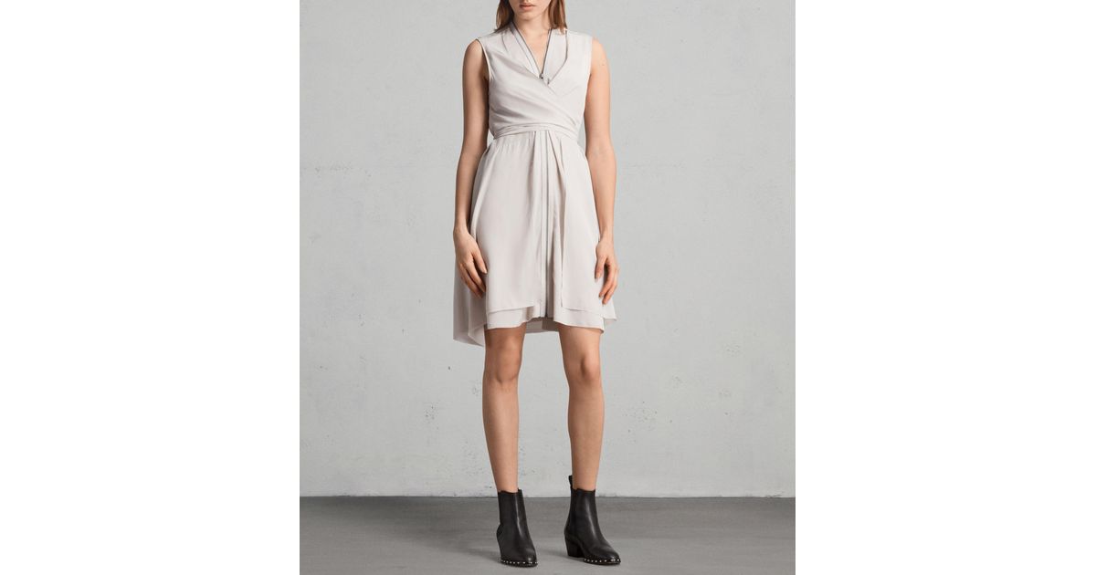 AllSaints Women s Jayda Silk Dress Champagne Pink Size M Lyst