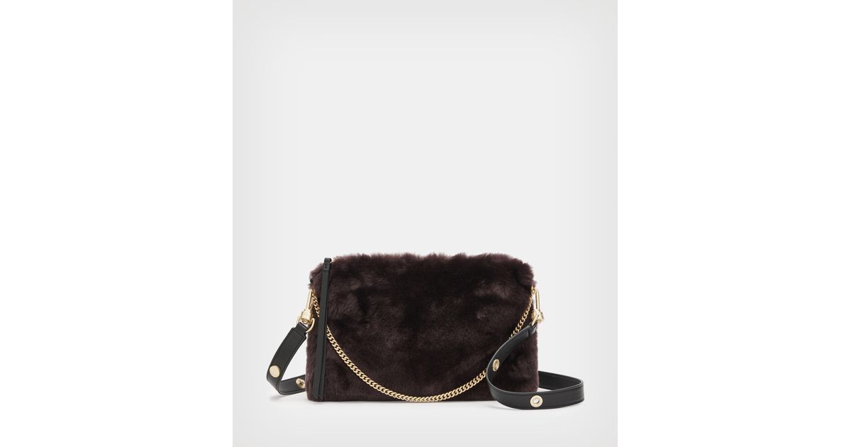 AllSaints Leather Eve Shearling Crossbody Bag in Brown (Black) Lyst