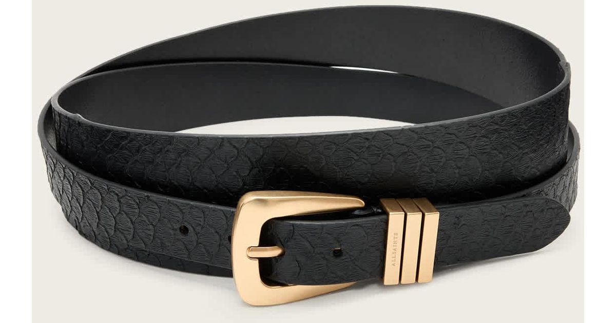 AllSaints Harper Snake Effect Leather Belt in Black | Lyst UK display picture 2