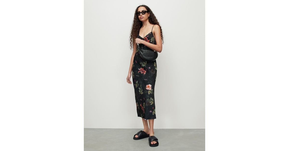 AllSaints Bryony Viviana Floral Midi Slip Dress in Black Lyst