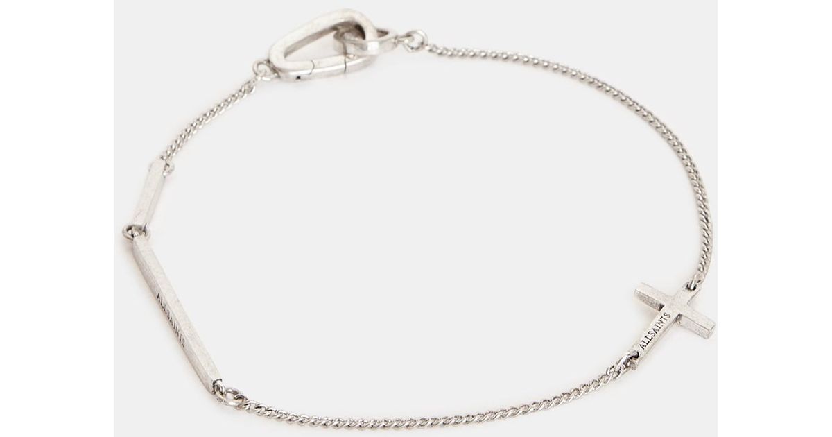 AllSaints Cross Bar Sterling Silver Bracelet in Natural for Men | Lyst