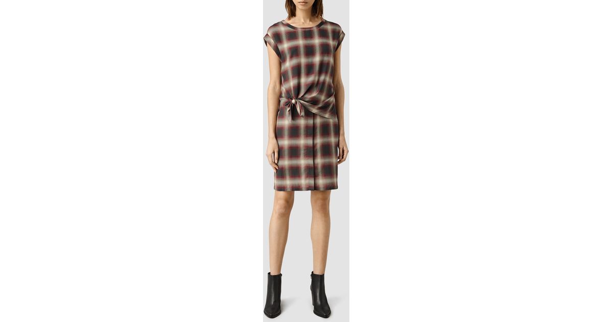 all saints red check dress