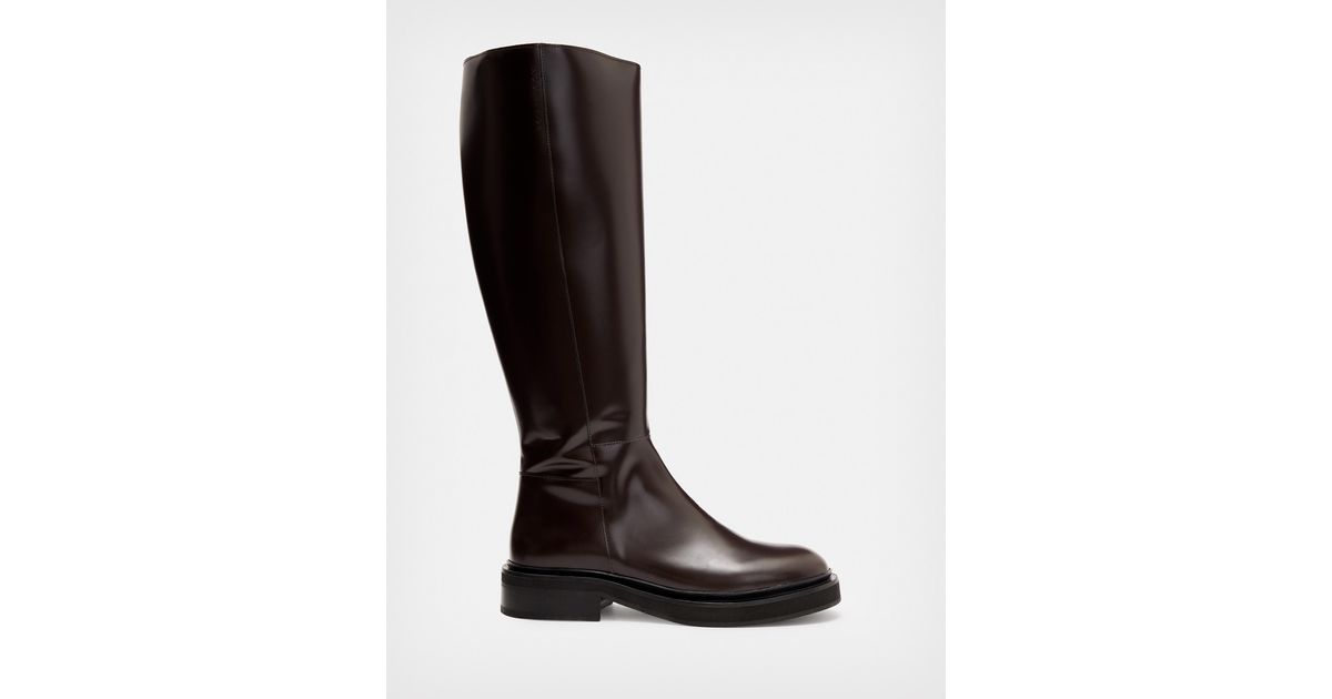 AllSaints Milo Knee High Leather Boots in Black Lyst