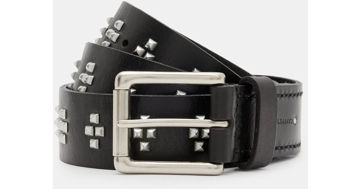 AllSaints Noa Cross Studded Leather Belt in Black for Men | Lyst