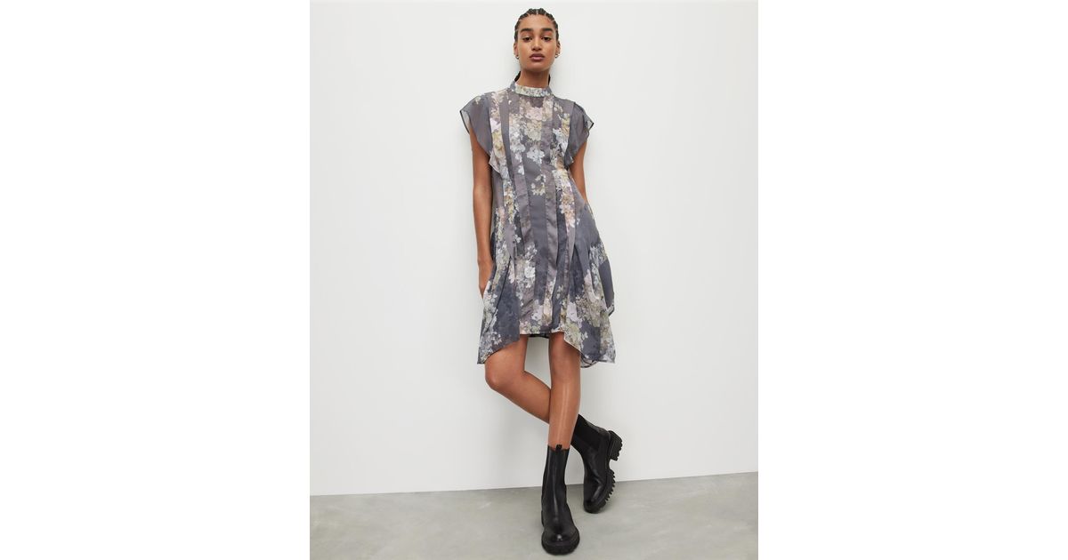 AllSaints Fleur Venetia Mini Asymmetric Hem Dress in White