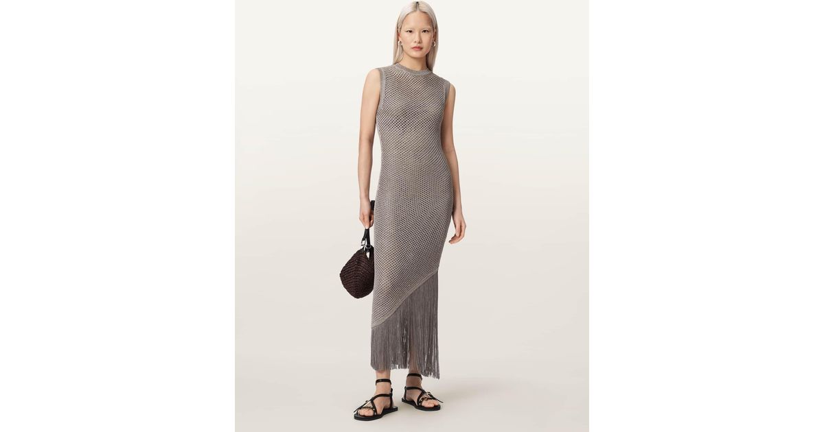 AllSaints Jessie Slim Fit Knitted Midi Dress in Natural