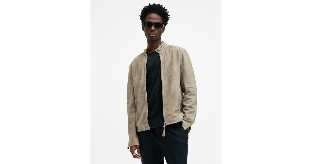 AllSaints Cora Suede Snap Back Collar Jacket, in Natural for Men 