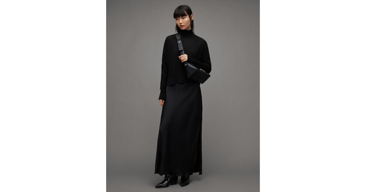 AllSaints Amos Mercer 2-in1 Maxi Dress in Black | Lyst