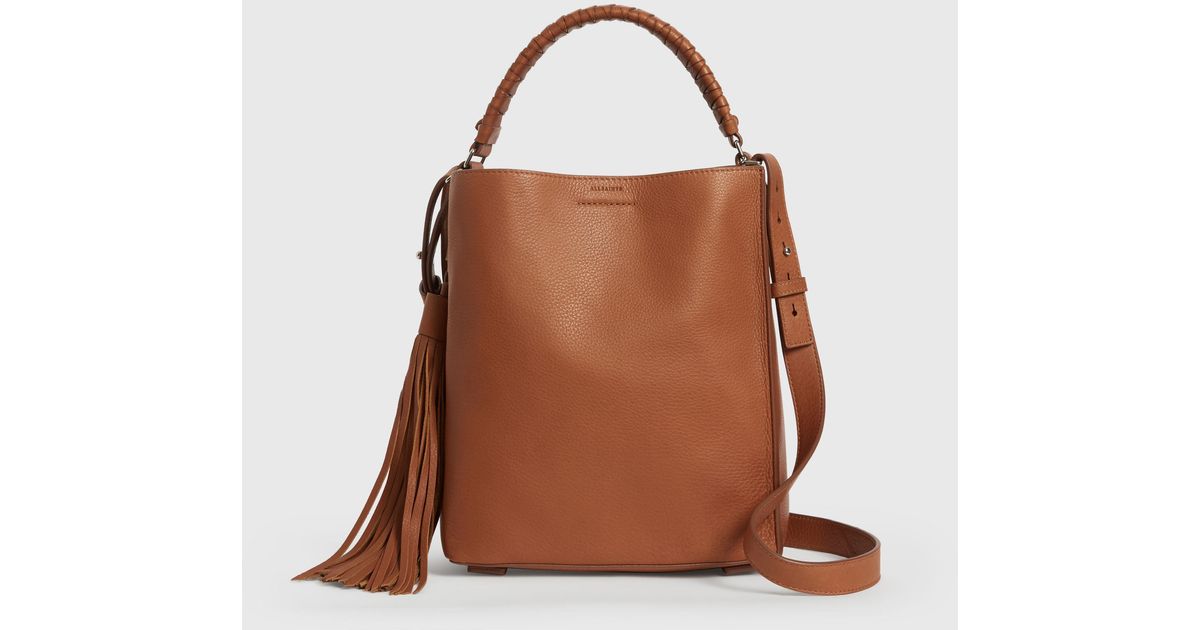 AllSaints Shirley North South Small Leather Tote Bag in Brown | Lyst