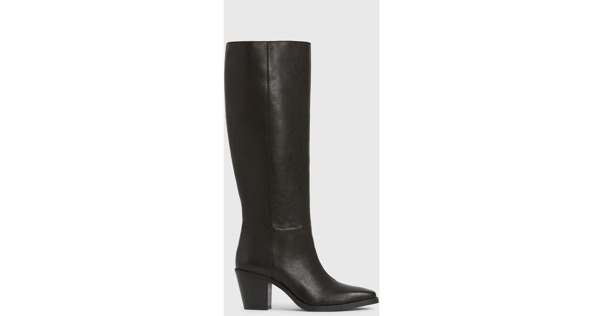 AllSaints Cohen Knee High Leather Boots in Black | Lyst