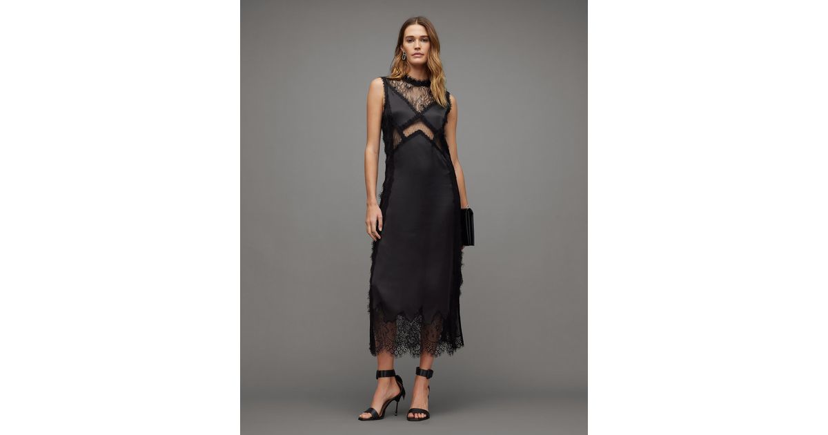 AllSaints Mila Lace Panelled Frill Trim Maxi Dress, in Black | Lyst AllSaints Mila Lace Panelled Frill Trim Maxi Dress, in Black | Lyst