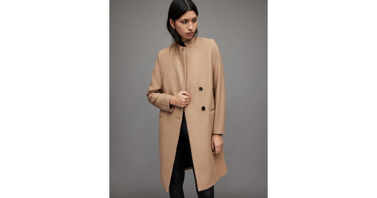 AllSaints Sidney Wool Cashmere Blend Coat in Natural | Lyst UK